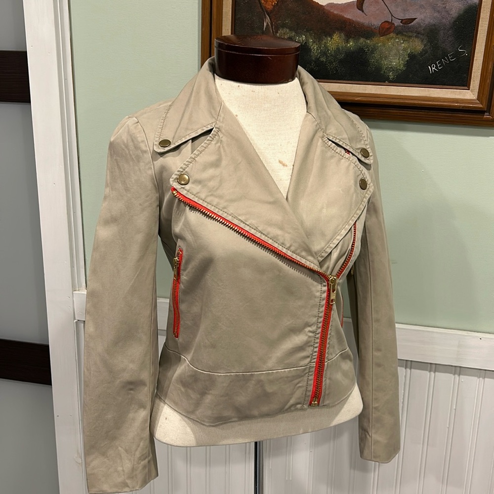 J. CREW Trench Motorcycle Jacket Khaki EUC 0